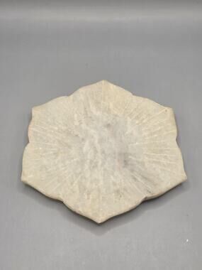 Hand Carved White Marble Lotus Shaped Plate Scalloped Flower Tray Catchall 6.5"